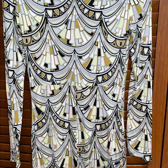 Emilio Pucci Art Deco Patterned Silk Long Sleeve Dress - Picture 8 of 11